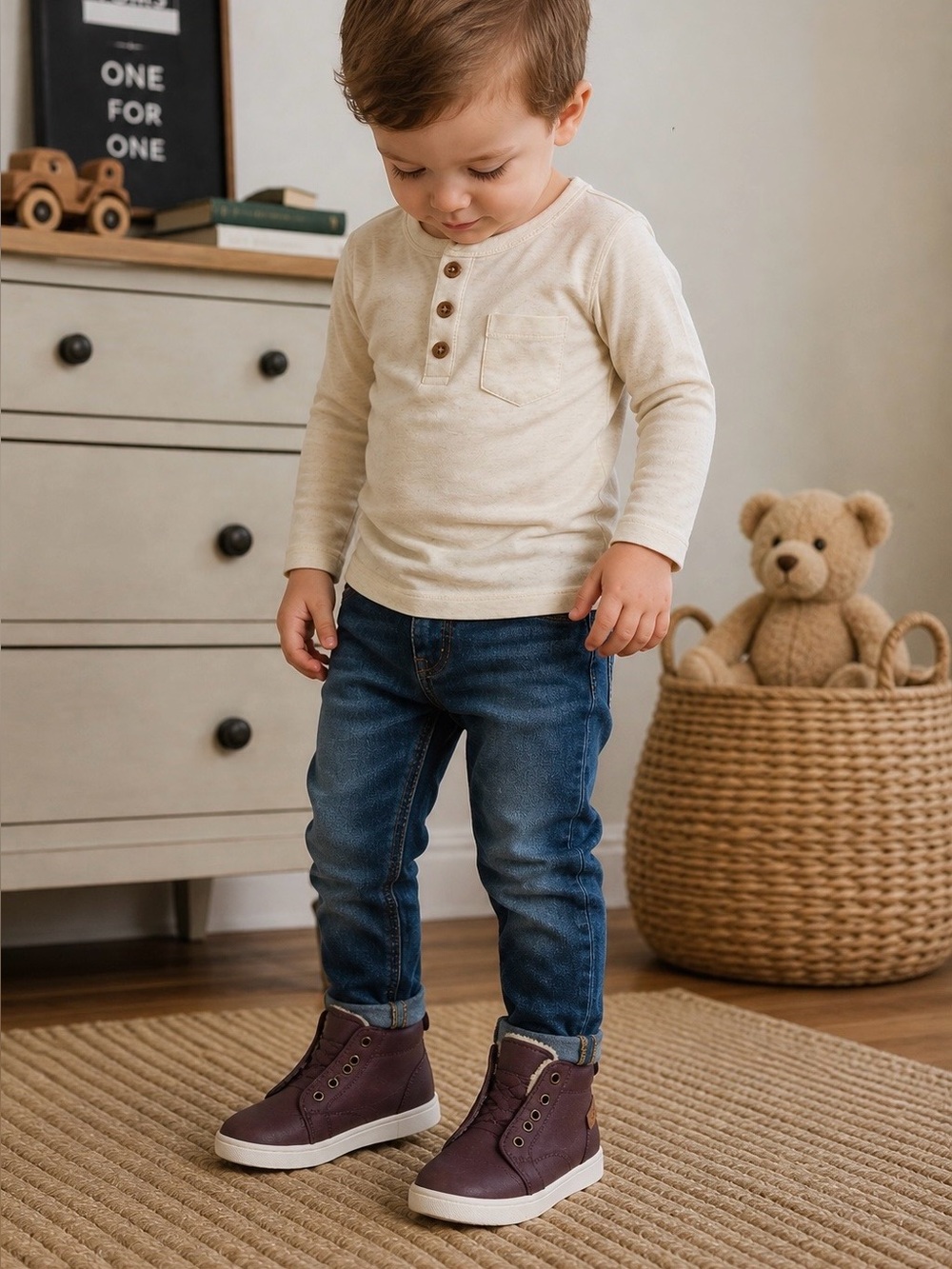 TOMS Boys Tiny Paseo Brown Mid-Top Sneakers NWT Size 9